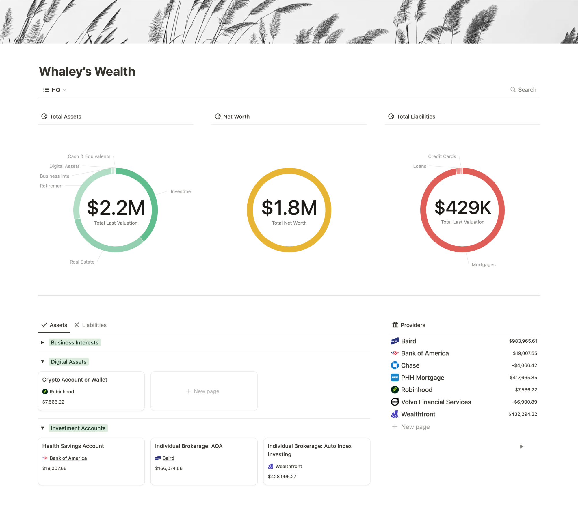 Notion Wealth Tracker Dashboard